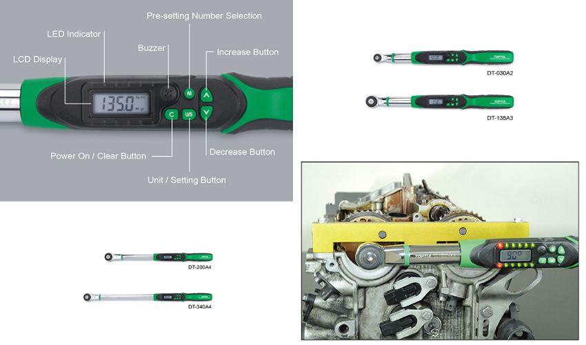 Cần siết lực/góc kỹ thuật số Toptul với công cụ chèn Ratchet có thể đảo ngược